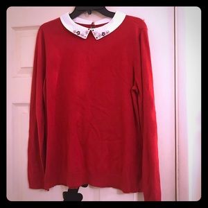 ELLE Red Jewel Collared Sweater